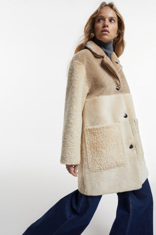Shearling patchwork coat